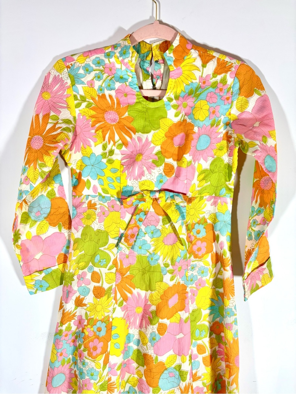 Vintage Floral Maxi Dress in Pink, Green & Orange - Picture 2 of 8